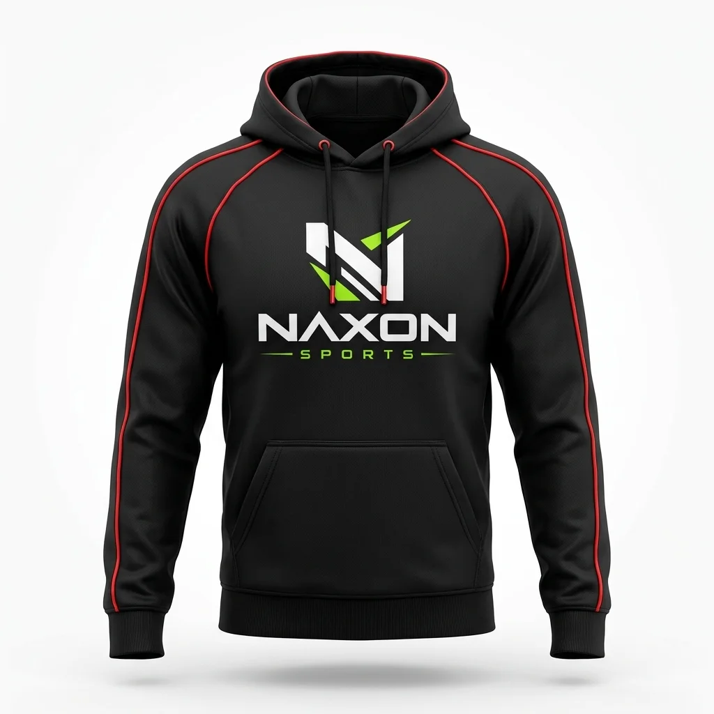 Custom Sports Hoodie Design 4 – sports hoodie mock-up made by Naxon Sports, Sialkot