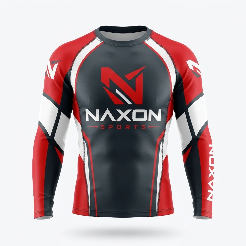Custom Surf Rash Guard Design 10 Custom Surf Rash Guard Design 10 – surf rash guard mock-up made by Naxon Sports, Sialkot