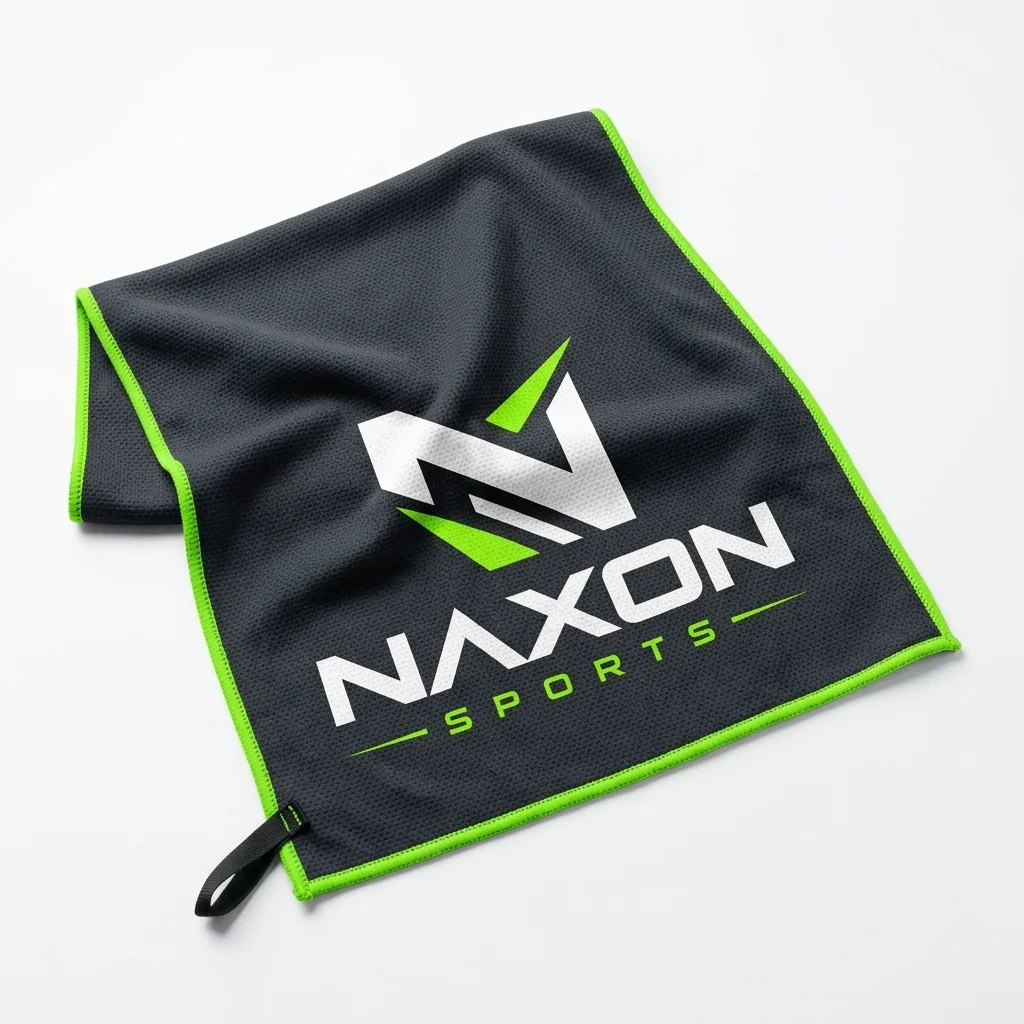 Custom Sports Towel Design 6 Custom Sports Towel Design 6 – sports towel mock-up made by Naxon Sports, Sialkot