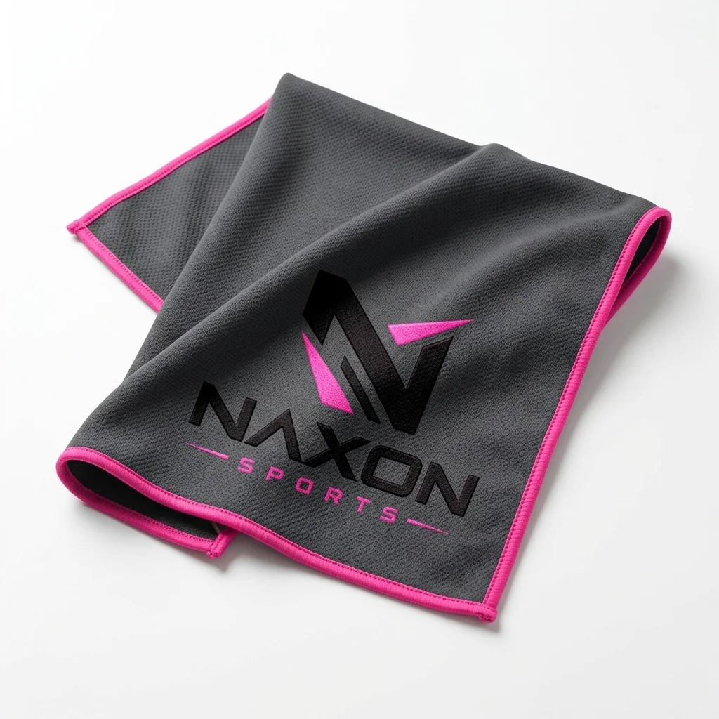 Custom Sports Towel Design 8 Custom Sports Towel Design 8 – sports towel mock-up made by Naxon Sports, Sialkot