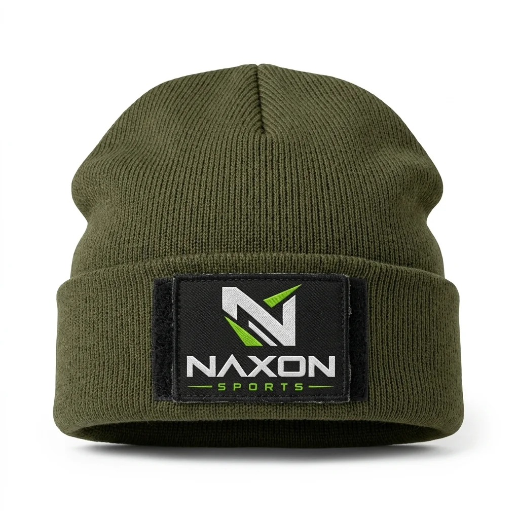 Custom Tactical Beanie With Velcro Patch Design 1 – tactical beanie with velcro patch mock-up made by Naxon Sports, Sialkot