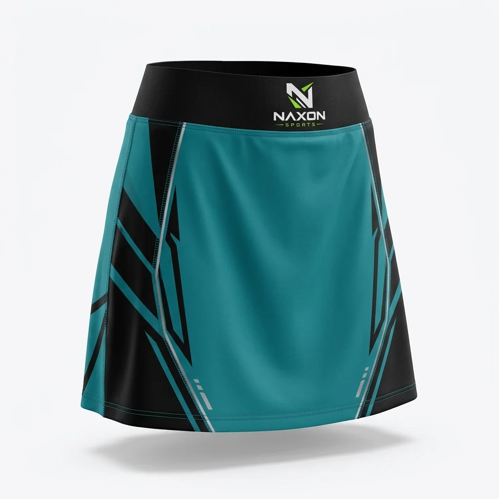 Custom Teal Athletic Sports Skirt Design 1 – teal athletic sports skirt mock-up made by Naxon Sports, Sialkot