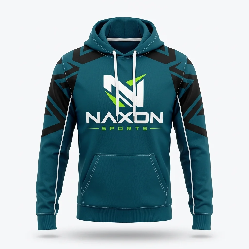 Custom Teal Gym Hoodie Design 1 – teal gym hoodie mock-up made by Naxon Sports, Sialkot