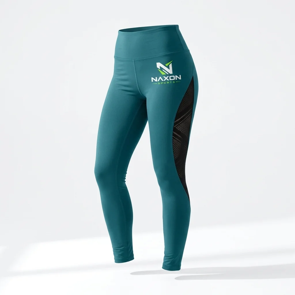Custom Teal Gym Leggings Design 1 – teal gym leggings mock-up made by Naxon Sports, Sialkot