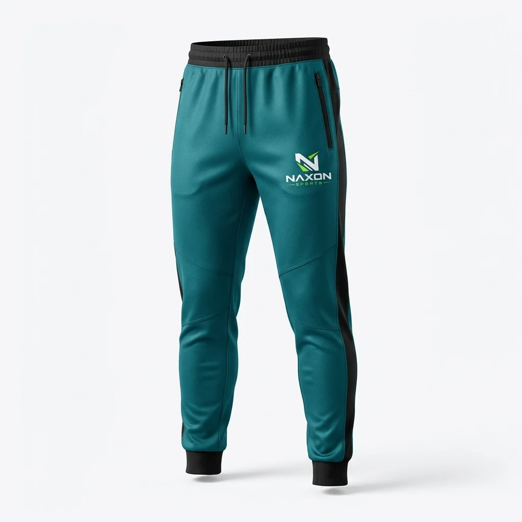 Custom Teal Gym Sweatpants Design 1 – teal gym sweatpants mock-up made by Naxon Sports, Sialkot