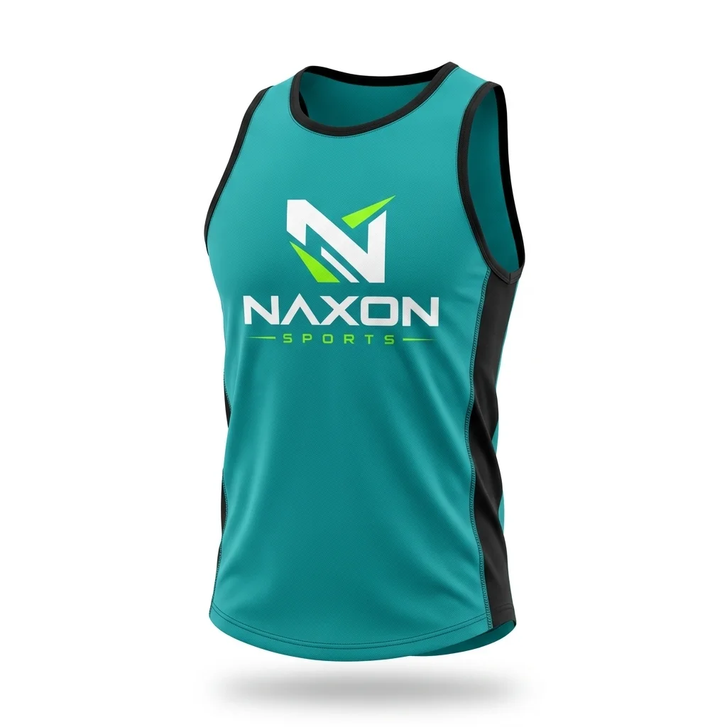Custom Teal Gym Tank Top Design 1 – teal gym tank top mock-up made by Naxon Sports, Sialkot