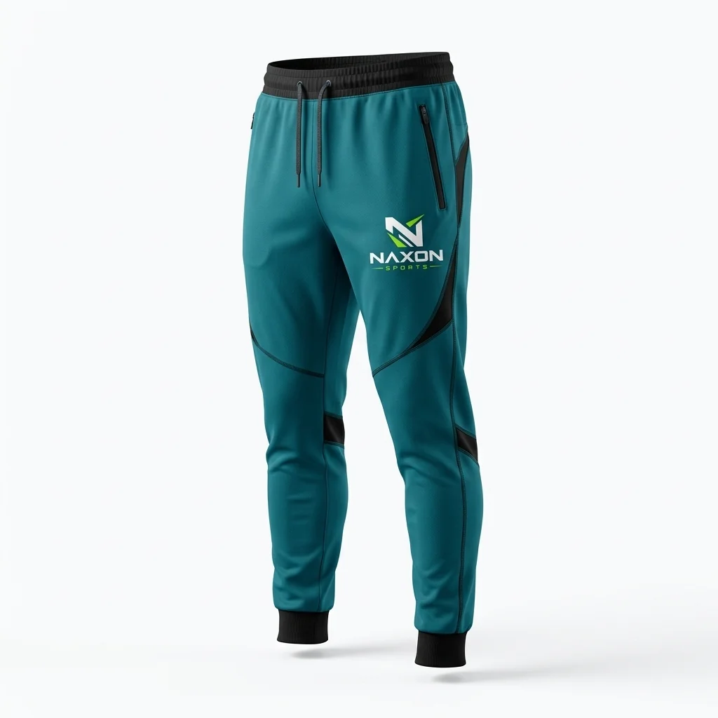 Custom Teal Joggers Design 1 – teal joggers mock-up made by Naxon Sports, Sialkot
