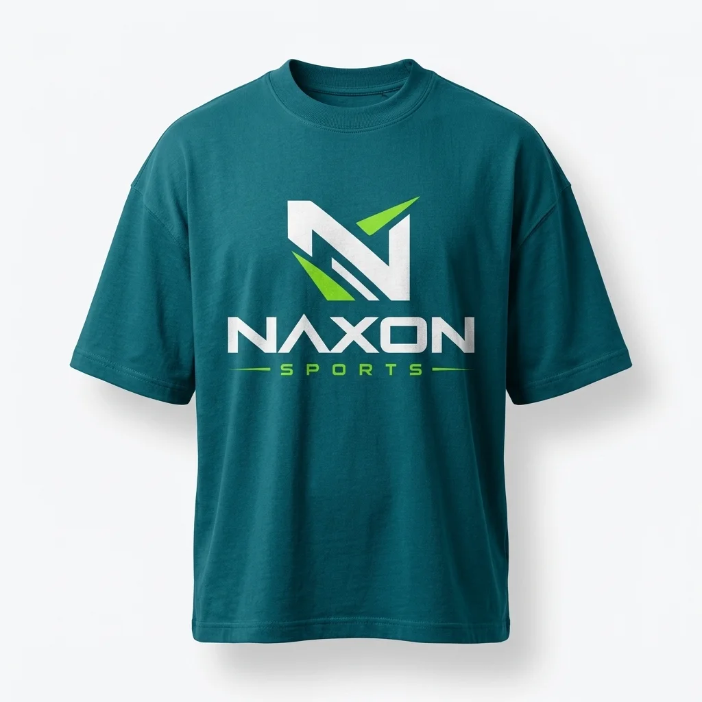 Custom Teal Oversized Gym T-Shirt Design 1 – teal oversized gym t-shirt mock-up made by Naxon Sports, Sialkot