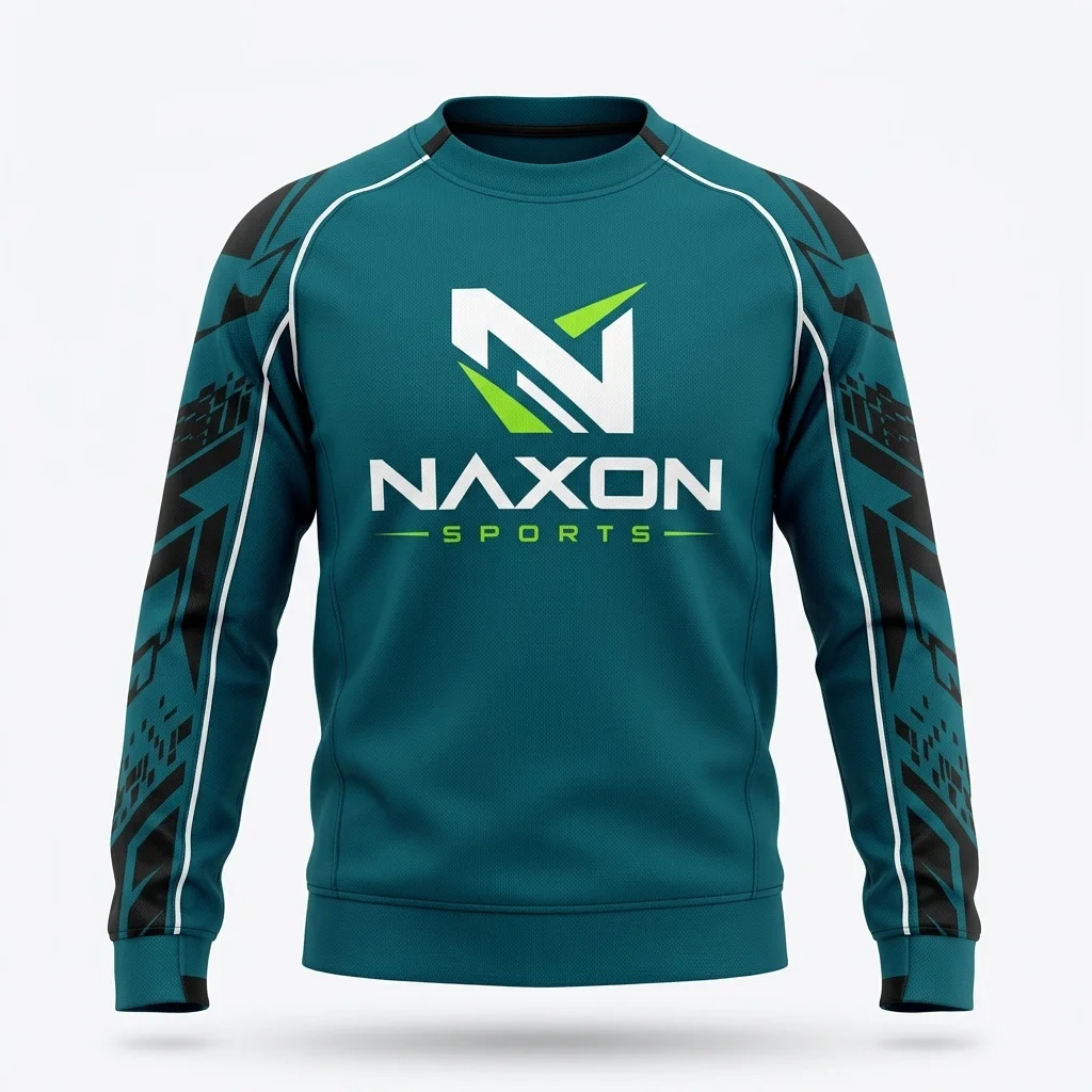Custom Teal Sports Sweatshirt Design 1 – teal sports sweatshirt mock-up made by Naxon Sports, Sialkot