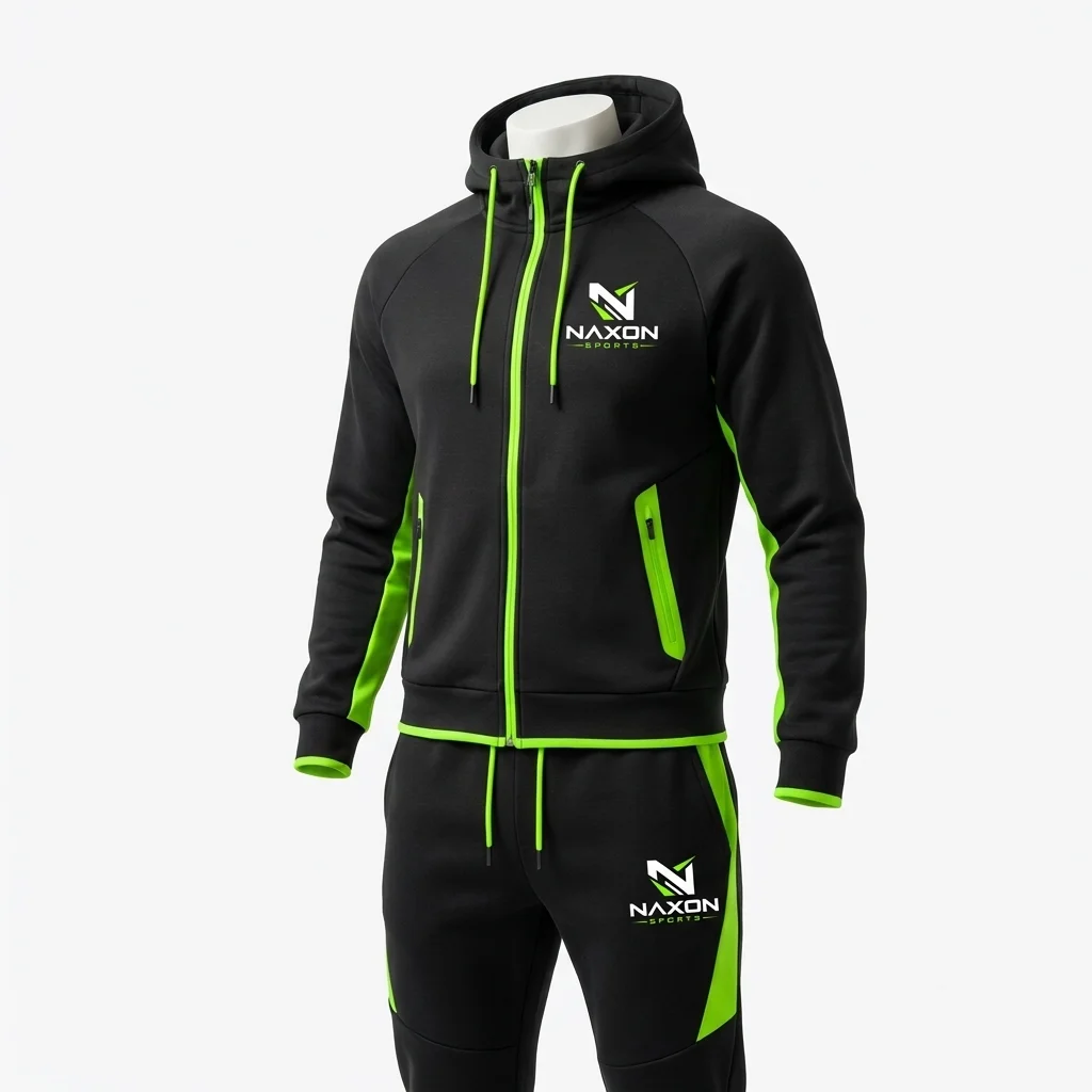 Custom Tech Fleece Tracksuit Design 2 – tech fleece tracksuit mock-up made by Naxon Sports, Sialkot