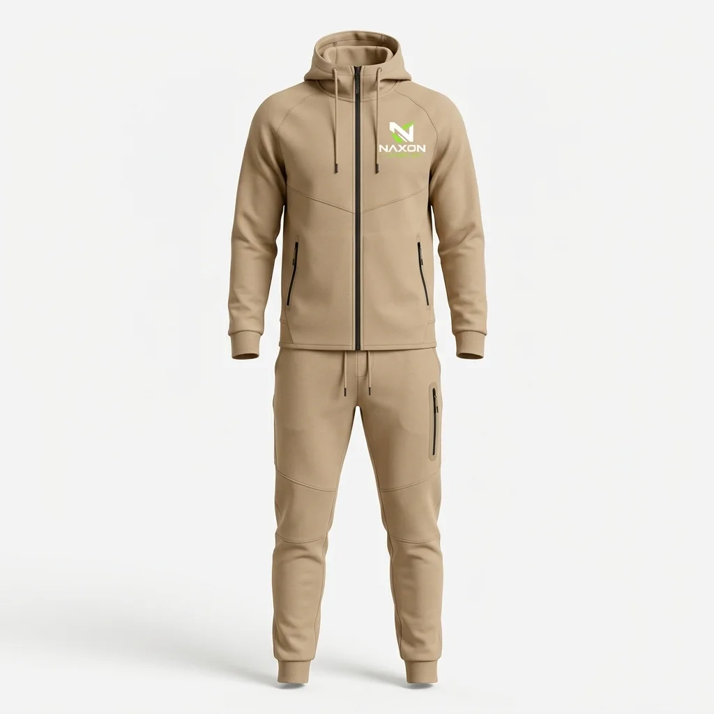 Custom Tech Fleece Tracksuit Design 4 – tech fleece tracksuit mock-up made by Naxon Sports, Sialkot