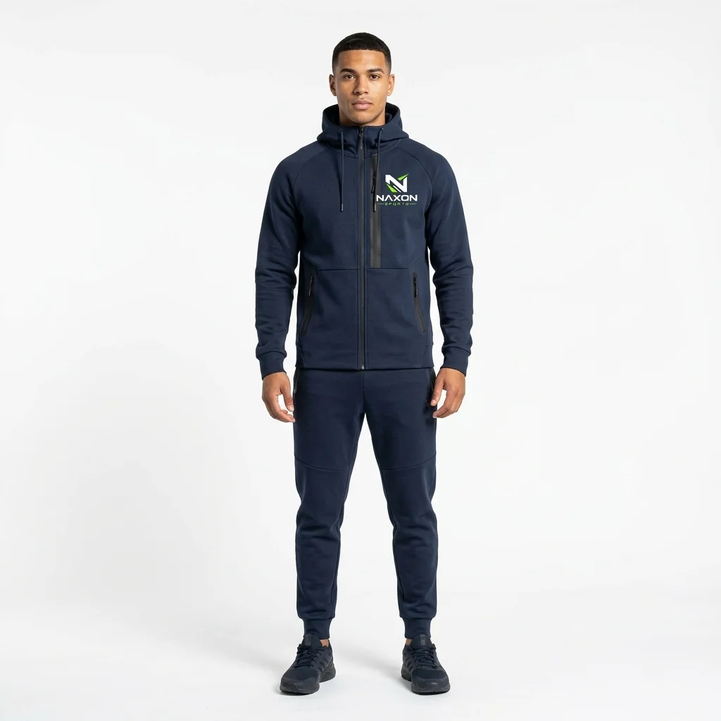 Custom Tech Fleece Tracksuit Design 5 – tech fleece tracksuit mock-up made by Naxon Sports, Sialkot