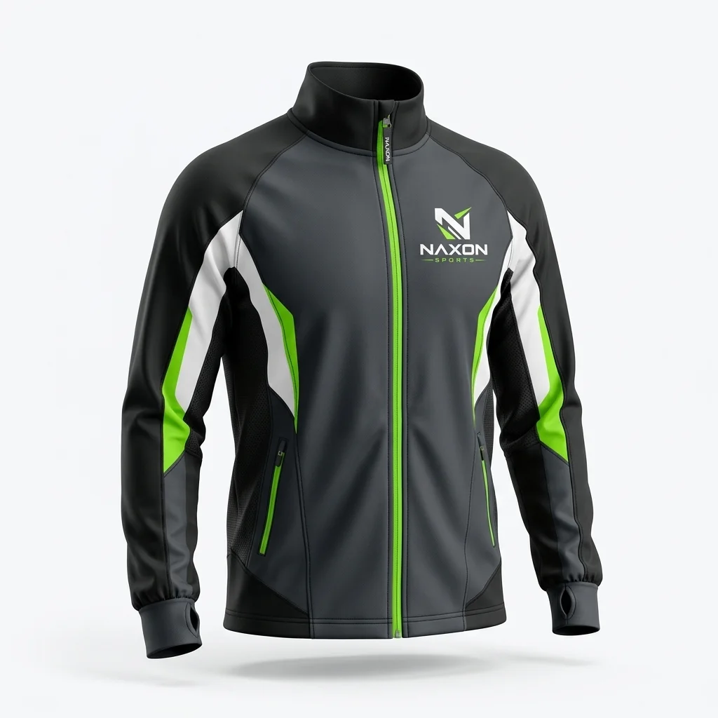 Custom Tennis Jacket Design 4 Custom Tennis Jacket Design 4 – tennis jacket mock-up made by Naxon Sports, Sialkot