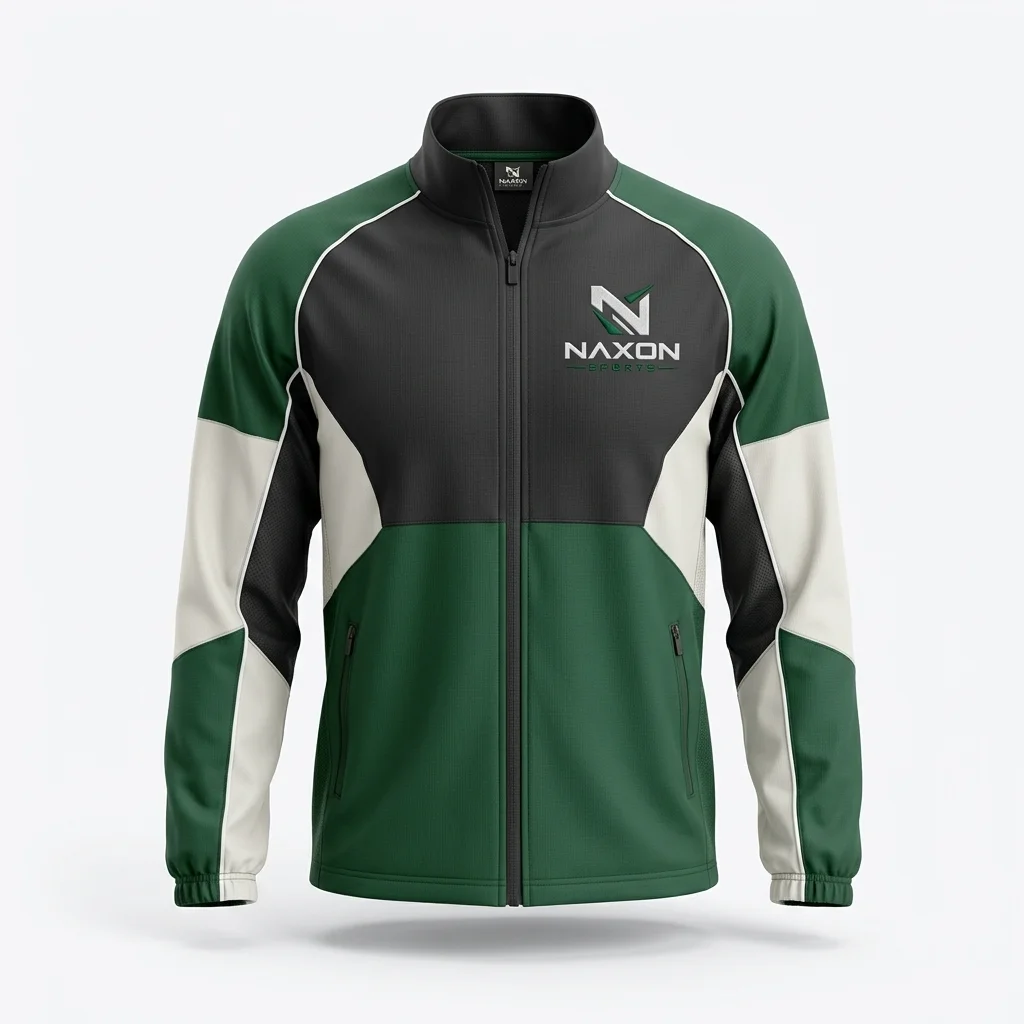 Custom Tennis Jacket Design 6 Custom Tennis Jacket Design 6 – tennis jacket mock-up made by Naxon Sports, Sialkot
