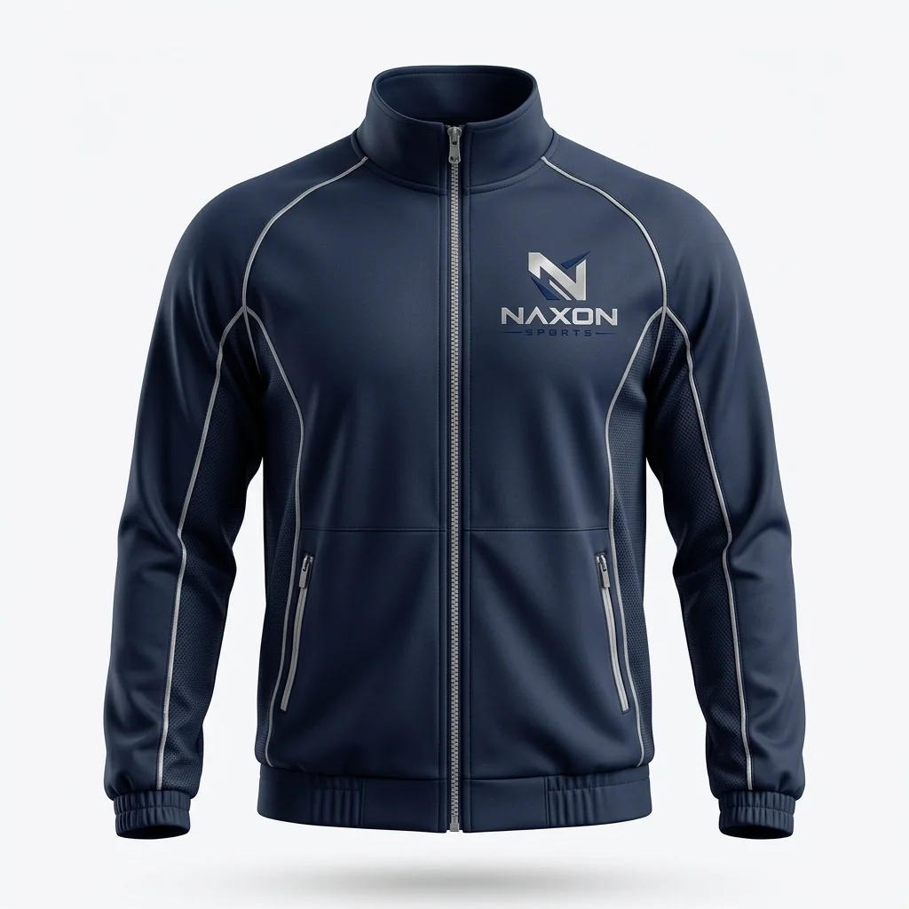 Custom Tennis Jacket Design 7 Custom Tennis Jacket Design 7 – tennis jacket mock-up made by Naxon Sports, Sialkot