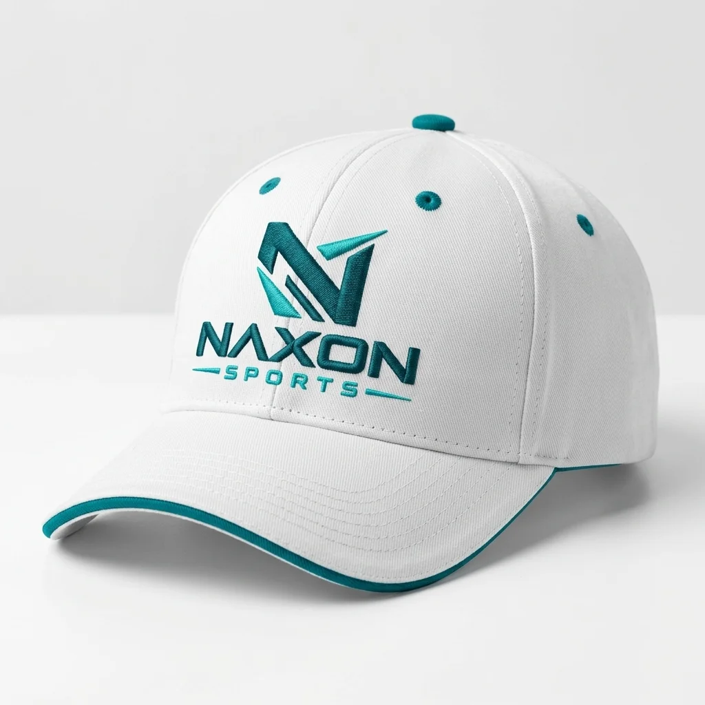 Custom white baseball cap with teal by Naxon Sports