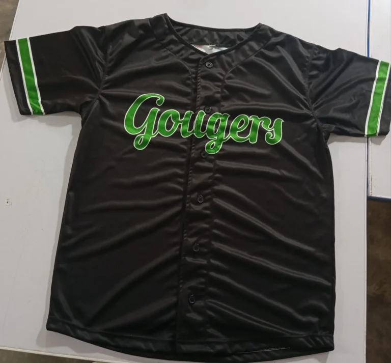 Custom black baseball jersey with green script logo – made by Naxon Sports