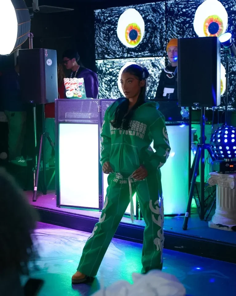 Custom green tracksuit worn at a client launch event – made by Naxon Sports