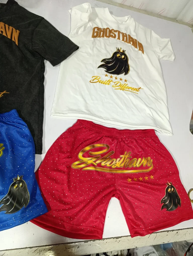 Custom white graphic t-shirt with red printed shorts – made by Naxon Sports