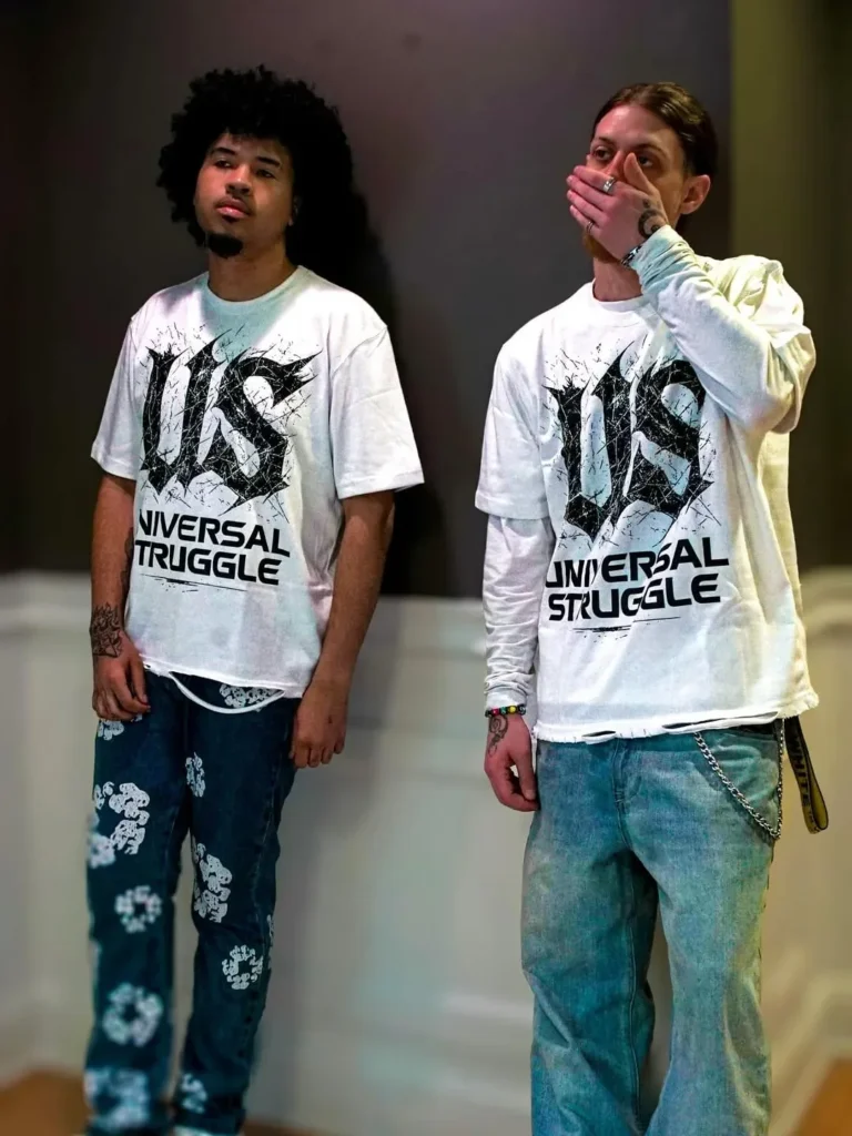 Two models in custom white printed t-shirts, client photoshoot – made by Naxon Sports